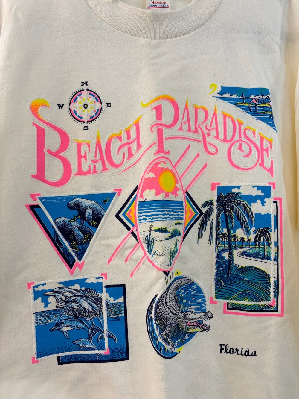 VNTG NEW American Sportswear Florida Sweatshirt single stitch.Neon. Made in USA